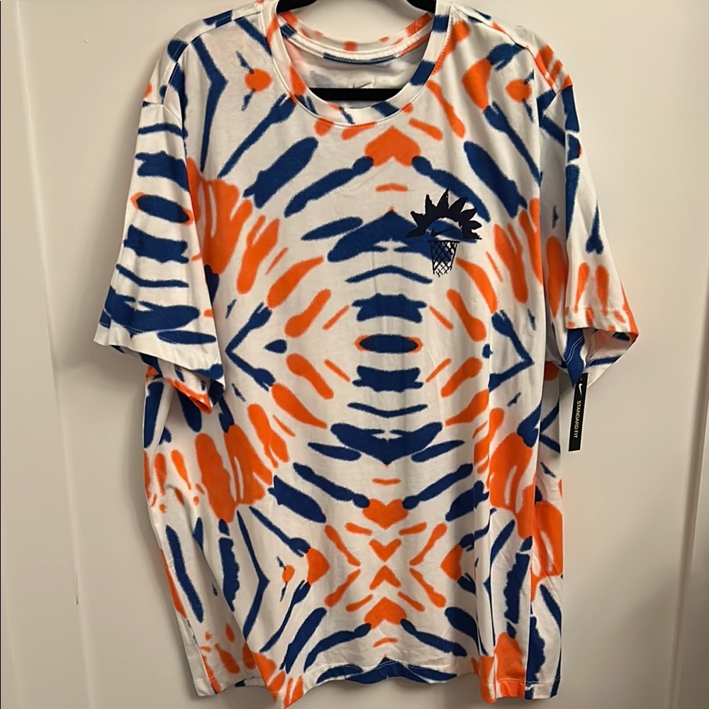 Nike Men’s Short-Sleeve Tie-Dye Crewneck Shirt in Orange & Blue